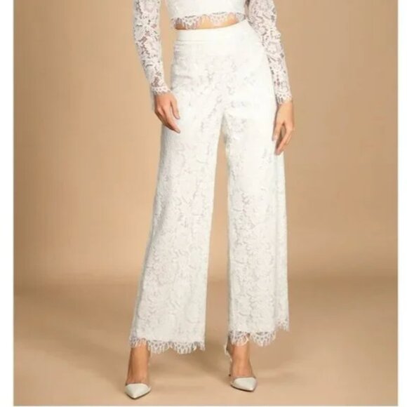 Lulus Pants - Lulus Level of Love High Waisted White Lace Pants Size Medium